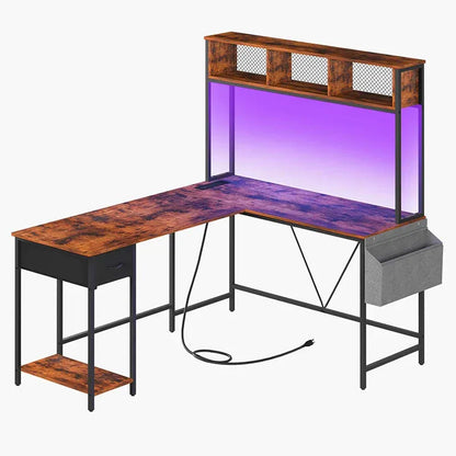 Yoobure L-shape computer desk with high shelf