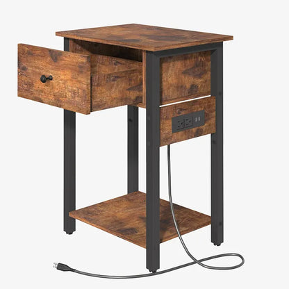 Yoobure nightstand with 1 wooden drawer and charging socket