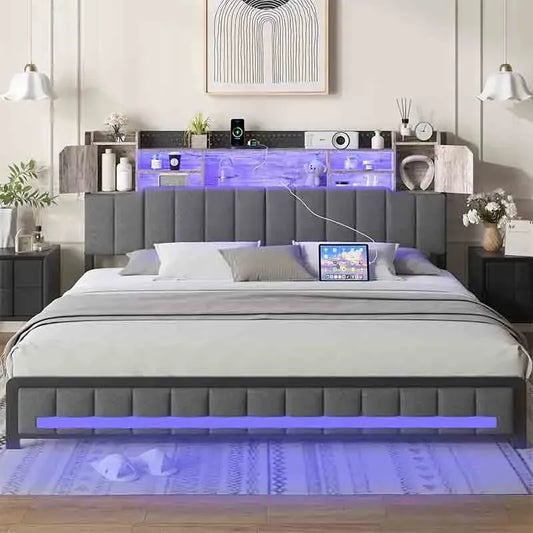 Modern Design Yoobure LED Upholstered Bed Frame King Size