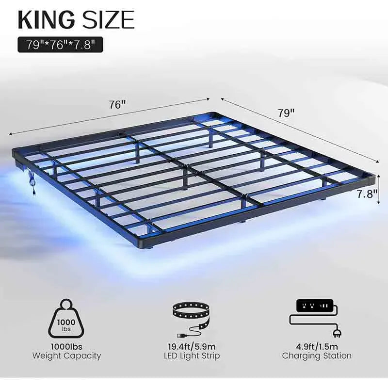 Yoobure floating bed frame with LED light and charging plug