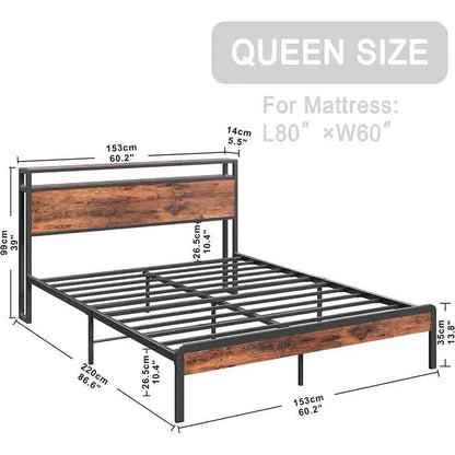 Yoobure Queen Bed Frame with 2 Tier Headboards for Plenty of Space