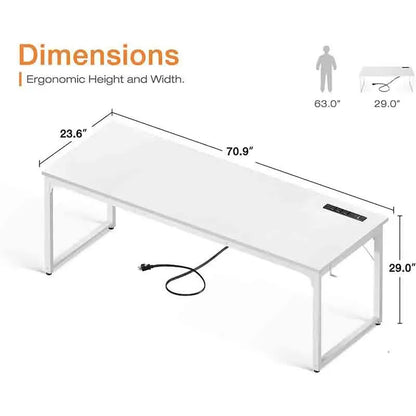 White Yoobure 71 Inch Computer Desk with USB Ports