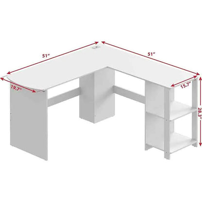 Yoobure L-Shaped Computer Desk for Home Office, White Wood