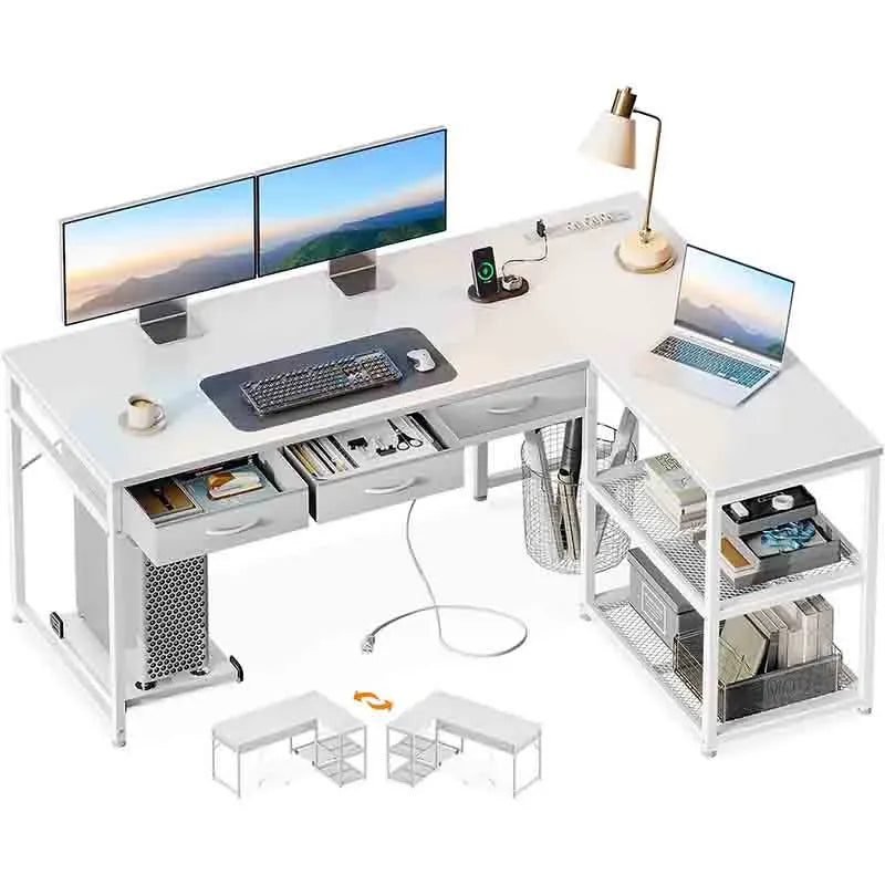 Yoobure 53-inch L-Shaped Computer Desk with 3 Drawers and Dual Compartments