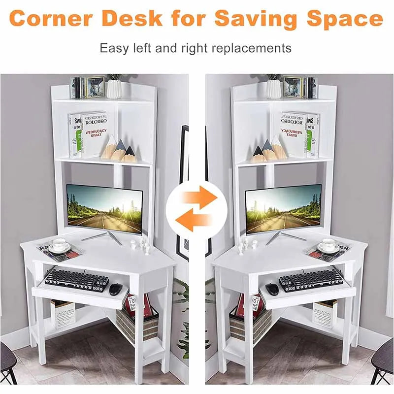 Yoobure Triangle Corner Desk with Keyboard Tray, White