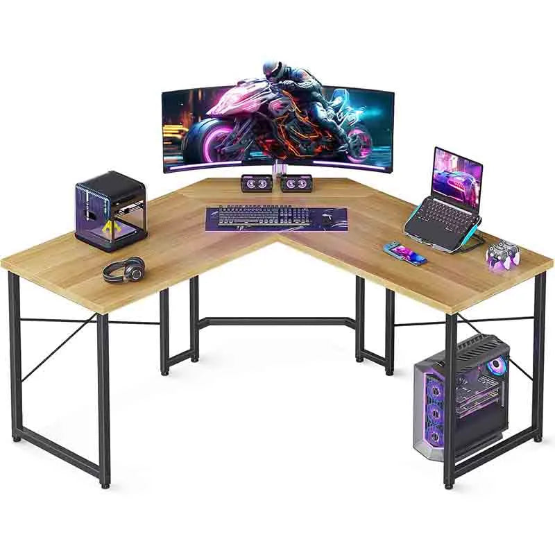 Yoobure L-Shaped Gaming Desk for Home Office, Sandalwood