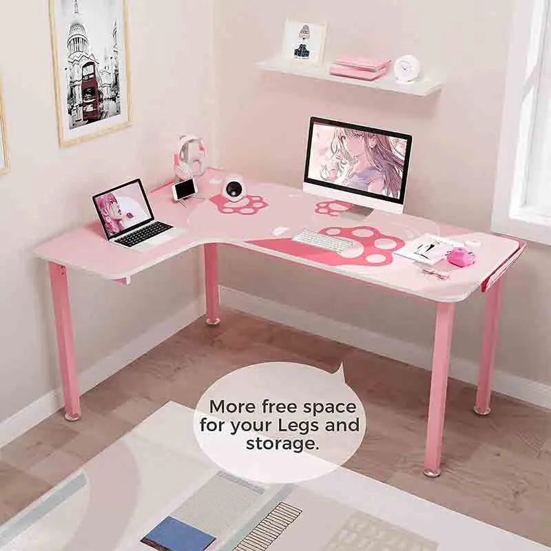 Yoobure 60" L-Shaped Computer Desk, Pink