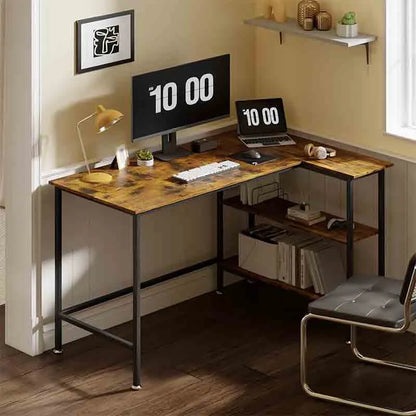 43" L-Shaped Desk with Storage Shelves, Brown