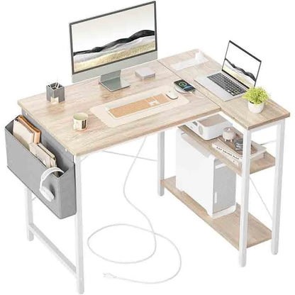 Yoobure 40" L-Shaped Desk with Reversible Shelves, Maple