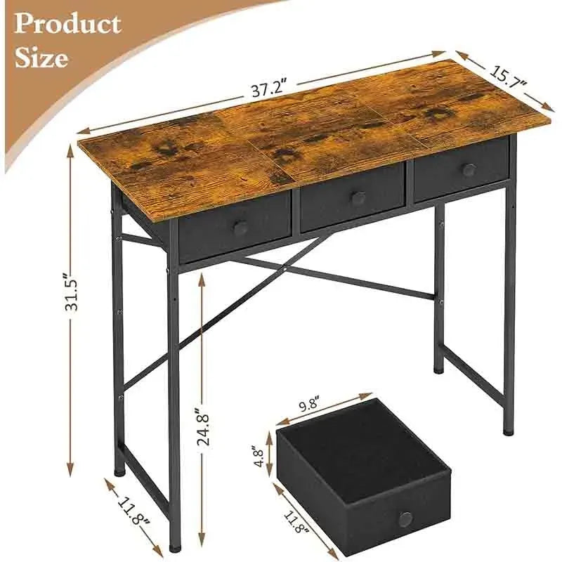 Brown Yoobure 37.2 Inch Small Writing Desk with 3 Drawers