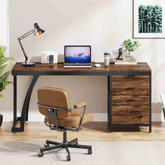 Brown Yoobure 59-Inch PC Desk with Reversible Drawers