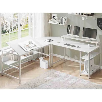 White Yoobure 68.9" Corner Desk with Monitor Stand, Computer Desk