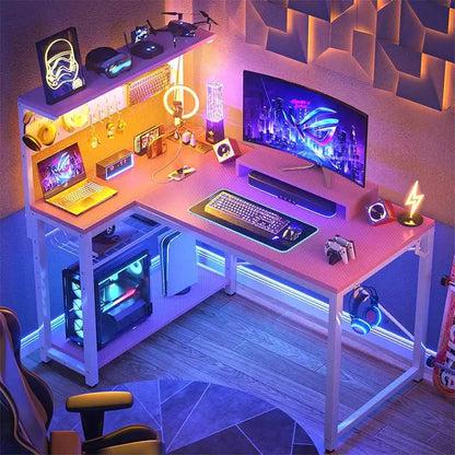 Small Gaming Desk with Power Outlets & Pegboard, Pink