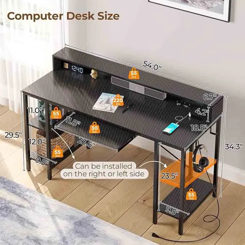 Black Yoobure 54” Gaming Desk with Storage Shelves