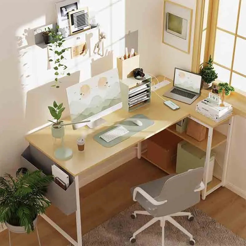 Yoobure 40" L-Shaped Desk with Reversible Shelves, Beige