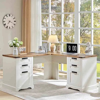 Yoobure 60" L-Shaped Office Desk with Storage, White Finish