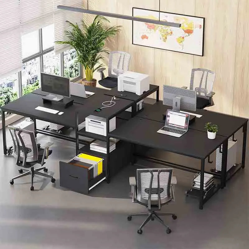 Black Yoobure 98" 2-Person Office Desk, Large Workstation