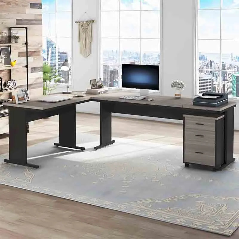 Grey Yoobure 83" L-Shaped Desk with Storage Drawers