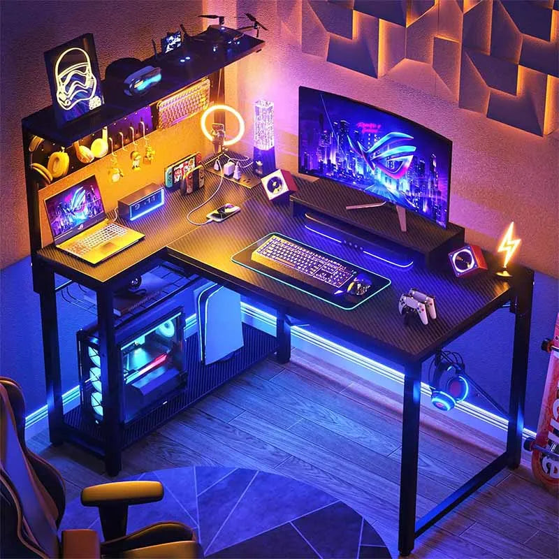 Small Gaming Desk with Power Outlets & Pegboard, Black