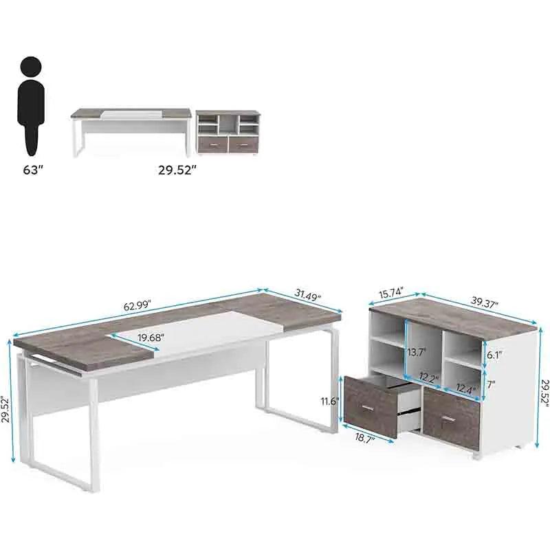 Yoobure 63" Office Desk with Storage Drawers, Grey