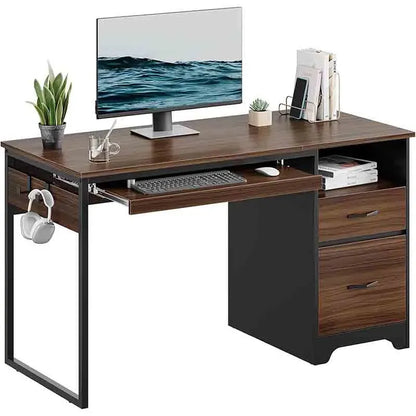 Brown Yoobure 48” Computer Desk with File Drawer