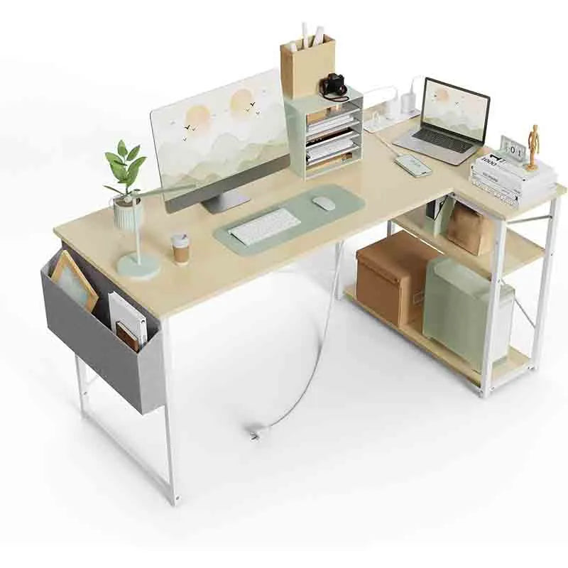 Yoobure 40" L-Shaped Desk with Reversible Shelves, Beige