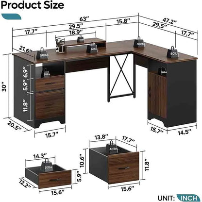 Yoobure 47" L-Shaped Desk with Drawer & Storage Shelf