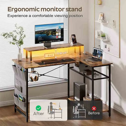 Yoobure 43" Computer Desk with Monitor Stand, Rustic Brown