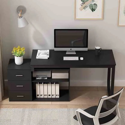 55" L-Shaped Study Desk with Storage Cabinet, Black