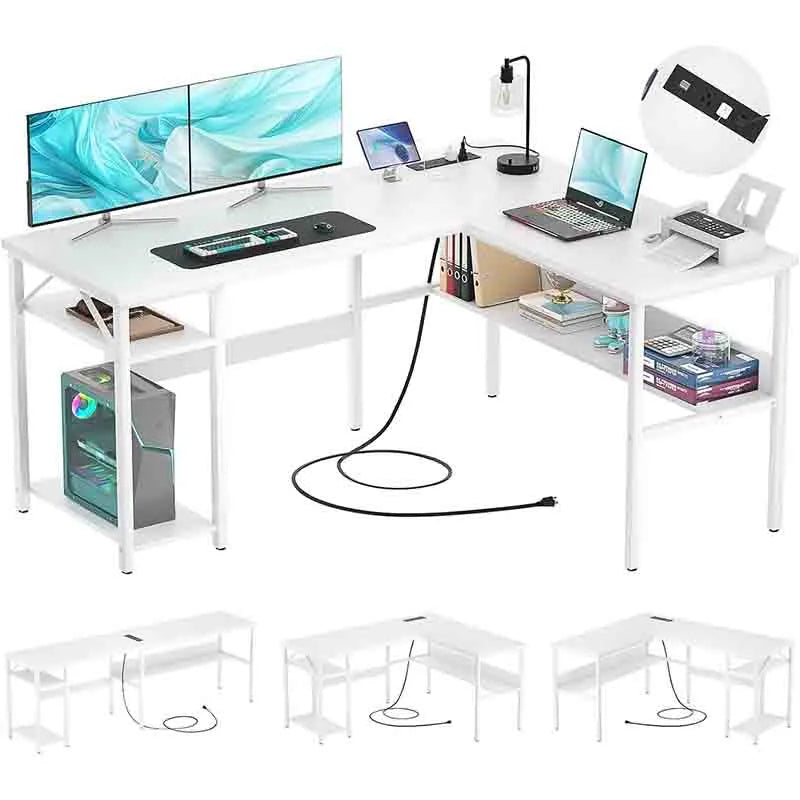 Yoobure Reversible L-Shaped Gaming Desk, White