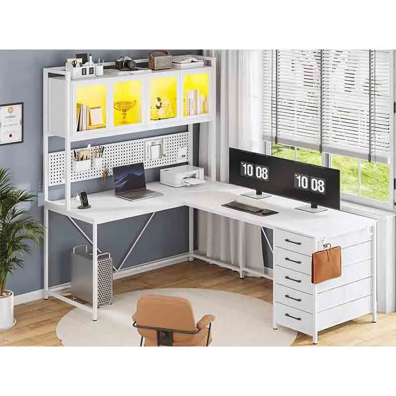 Yoobure L-Shaped Desk with Hutch & Storage Shelves, White