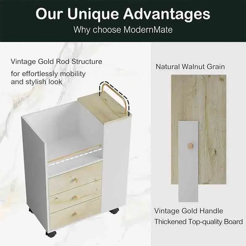 Wood Yoobure Mobile File Cabinet with 3 Drawers