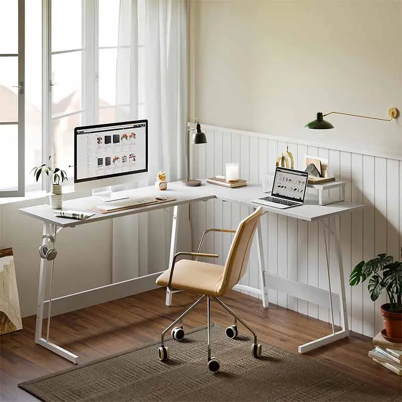 59.1" Home Office Desk with Small Table, White