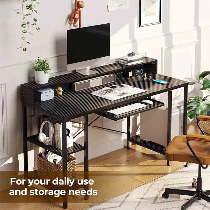 Black Yoobure 54” Gaming Desk with Storage Shelves