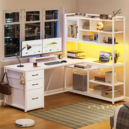 Yoobure 58" Office Desk with 3 Drawers & Bookshelf, White