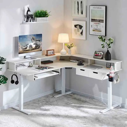 Yoobure 60" L-Shaped Electric Standing Desk, White