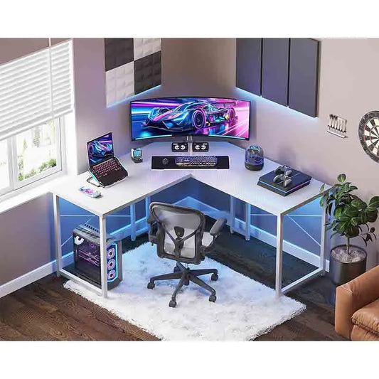 L-Shaped Gaming Desk for Home Office, White