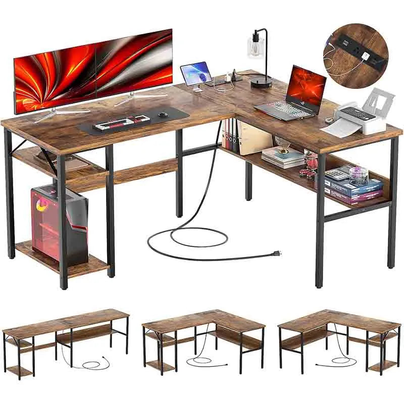 Yoobure Reversible L-Shaped Gaming Desk, Brown