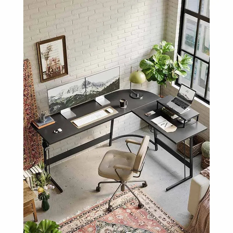 59.1" Home Office Desk with Small Table, Black