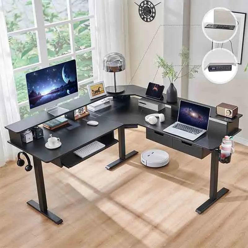 Yoobure 60" L-Shaped Electric Standing Desk, Black