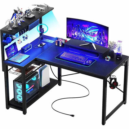 Yoobure Small Gaming Desk with Power Outlets & Pegboard, Black