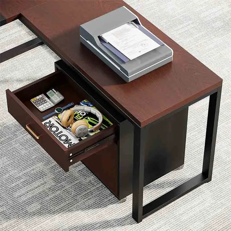 Yoobure 70.8" L-Shaped Executive Desk, Walnut & Black