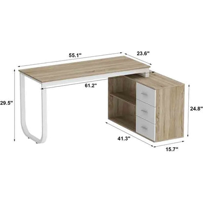 Yoobure 59" Corner Desk with Built-in Power Outlets & Drawer