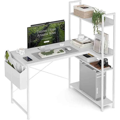 Yoobure 40" L-Shaped Desk with Reversible Shelves, White