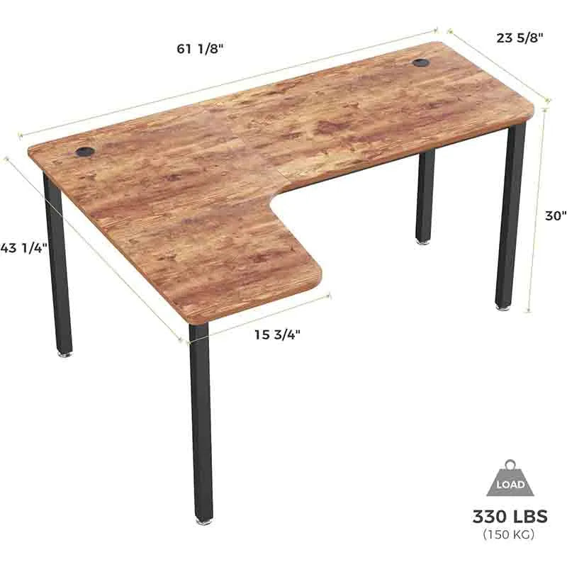 Yoobure 60" L-Shaped Computer Desk, Rustic Brown