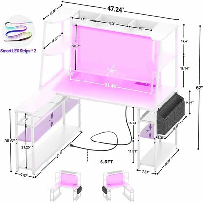 Yoobure L-Shaped Gaming Desk with Hutch & Shelves, White