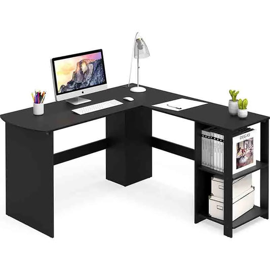 Black Yoobure L-Shaped Home Office Desk, Wood Corner Desk