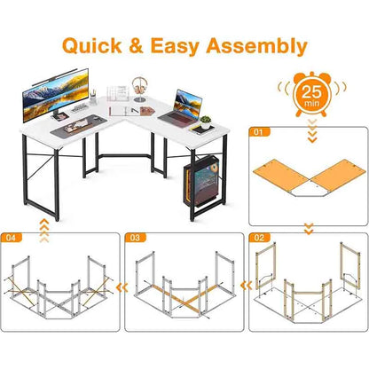 Yoobure L-Shaped Gaming Desk for Home Office, White & Black