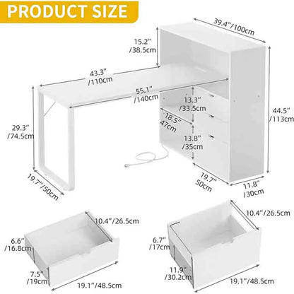 Yoobure 55-inch Corner Desk with Bookshelf & Power Outlets