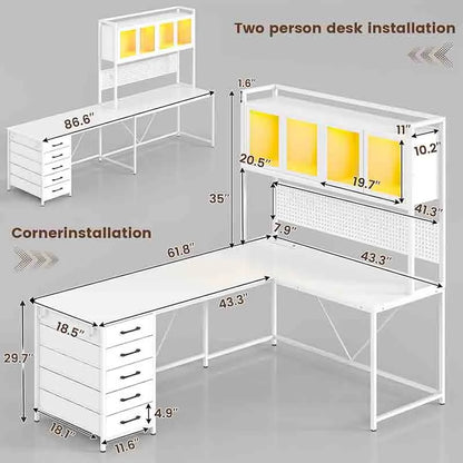 Yoobure L-Shaped Desk with Hutch & Storage Shelves, White